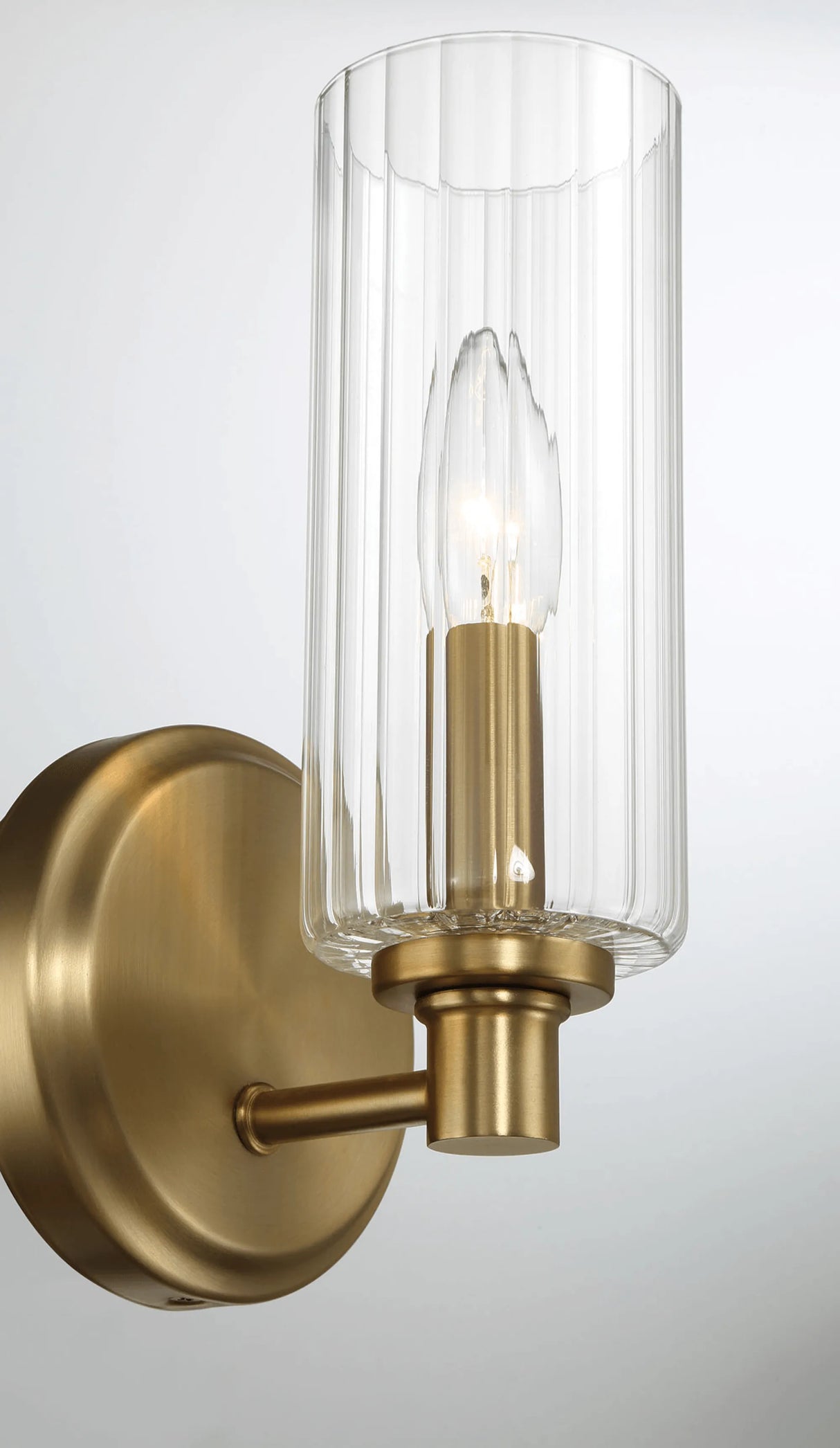 Jardin Single Light Wall Sconce With Clear Ribbed Glass - Satin Brass by Ashcroft Furniture at Eve Furniture