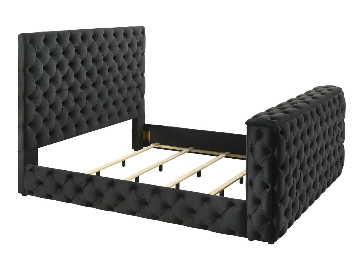 Josephine Black Queen Upholstered Panel Bed with TV Lift by Crown Mark at Eve Furniture