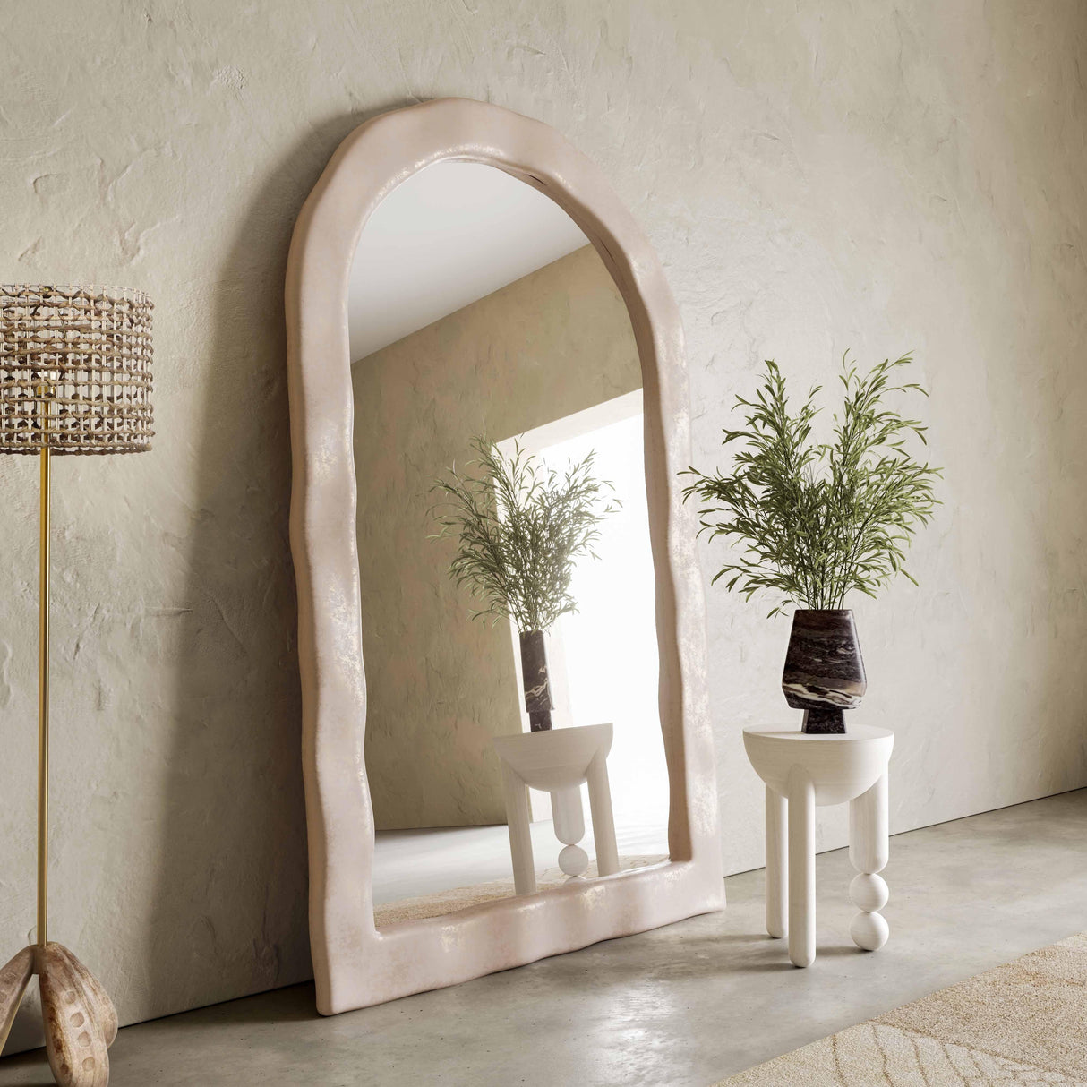 Kaia Cream Textured Floor Mirror by TOV Furniture at Eve Furniture