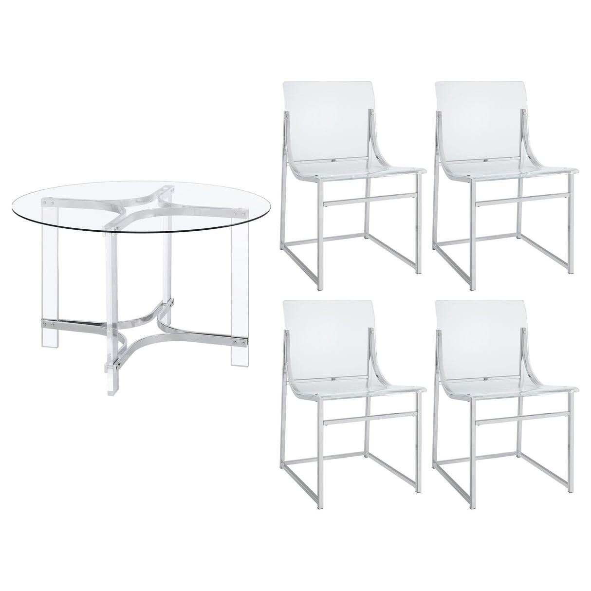 Keeling Chrome 5-Piece Round Glass Top Acrylic Dining Set by Coaster at Eve Furniture