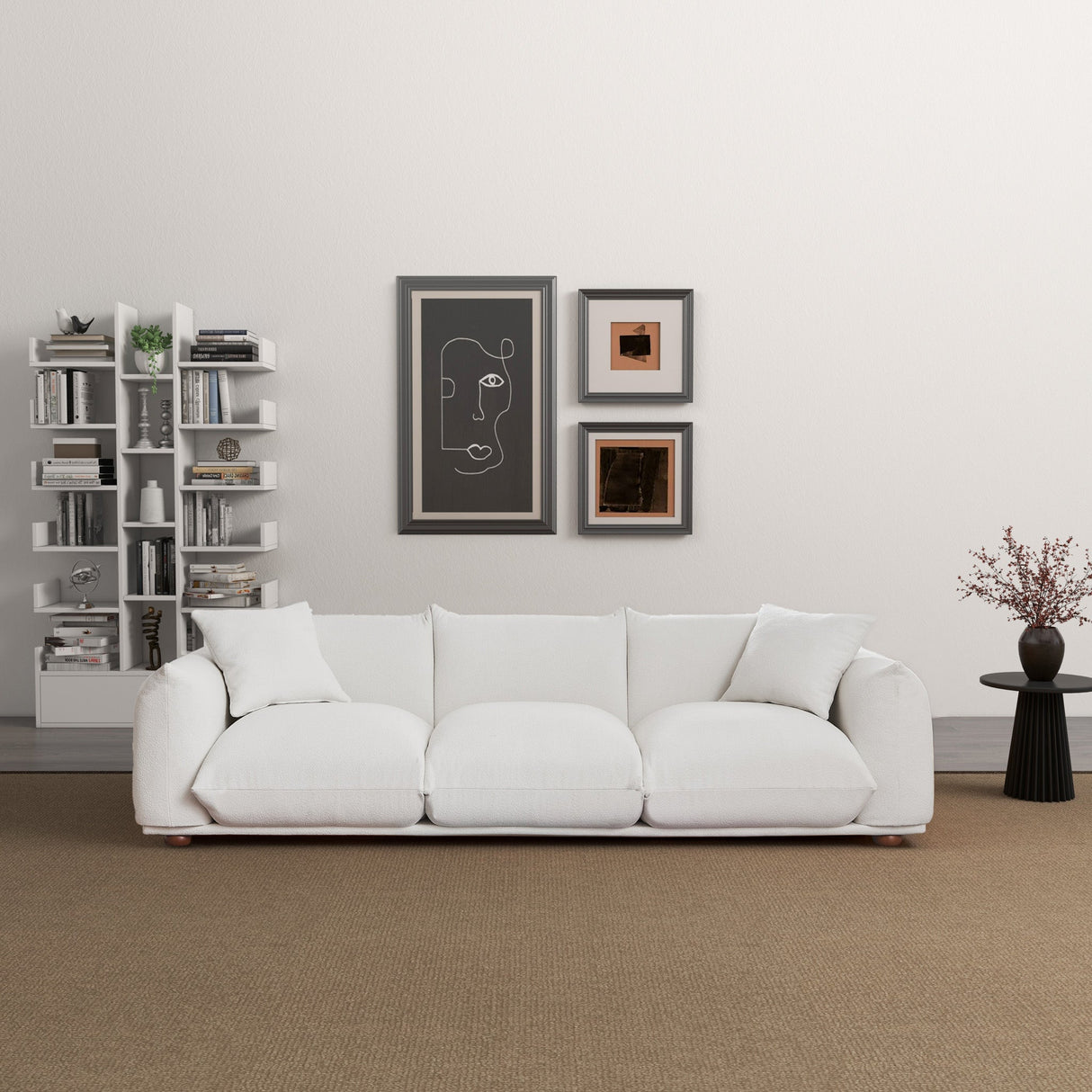 Kely 100'' Cream Boucle Upholstered Sofa by Ashcroft Imports at Eve Furniture