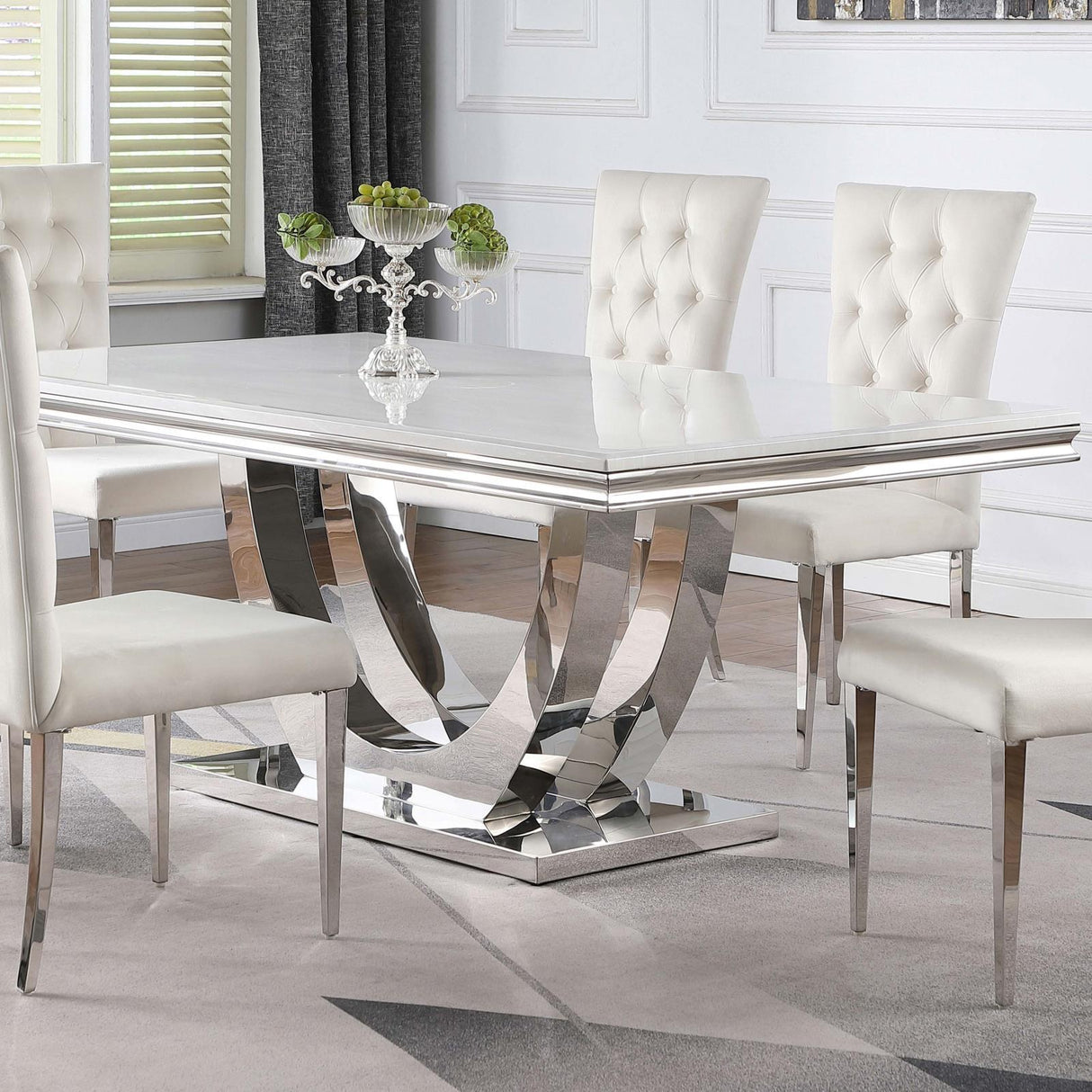 Kerwin White/Chrome Rectangle Faux Marble Top Dining Table by Coaster at Eve Furniture