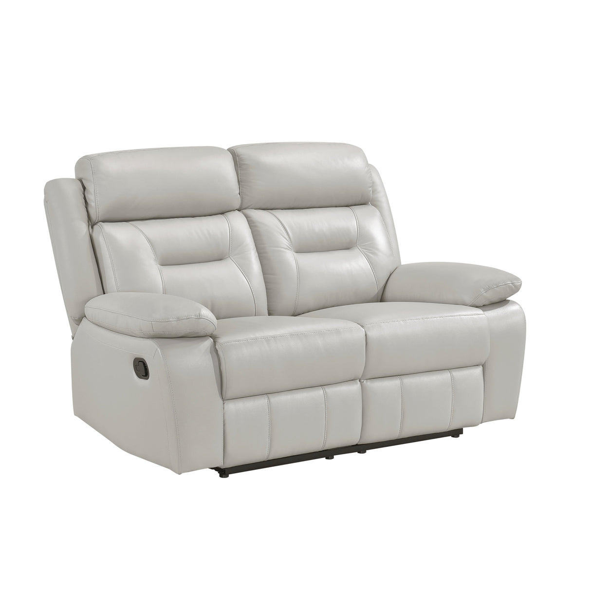 Laconia Silver Leather Double Reclining Loveseat by Homelegance at Eve Furniture