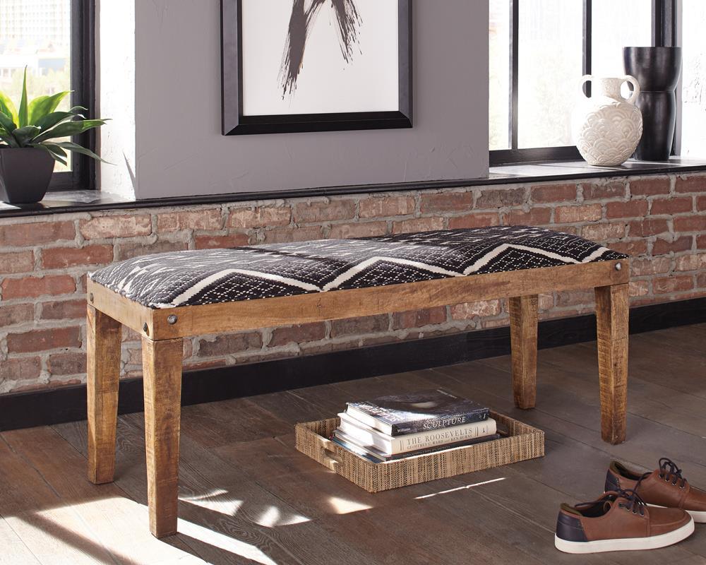 Lamont Natural/Navy Rectangular Upholstered Bench by Coaster at Eve Furniture