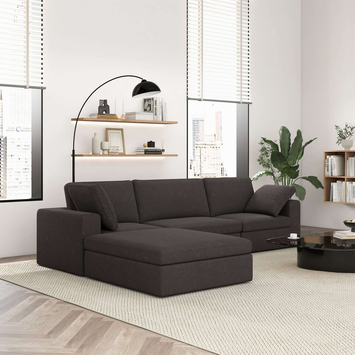 Cecilia Modular Corner Sectional Modern Fabric Sofa Dark Gray by Ashcroft Imports at Eve Furniture