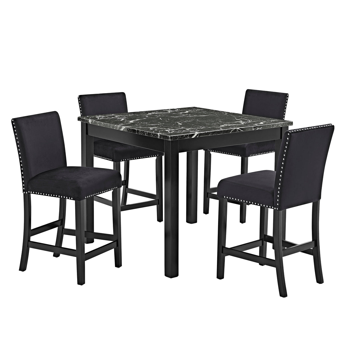 Lennon Black Velvet 5-Piece Counter Height Dining Set by Crown Mark at Eve Furniture