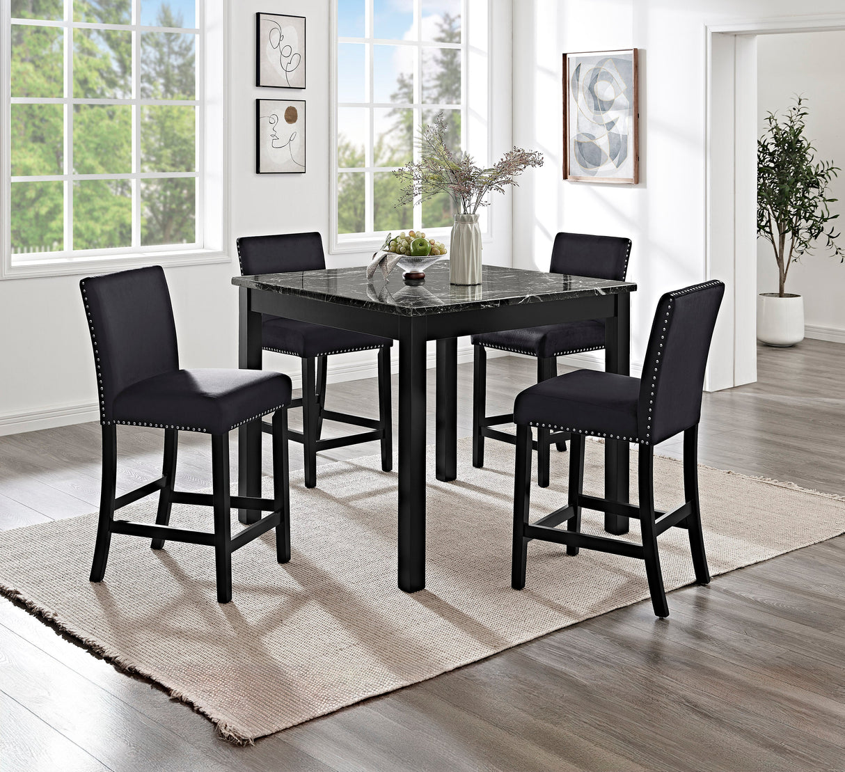 Lennon Black Velvet 5-Piece Counter Height Dining Set by Crown Mark at Eve Furniture