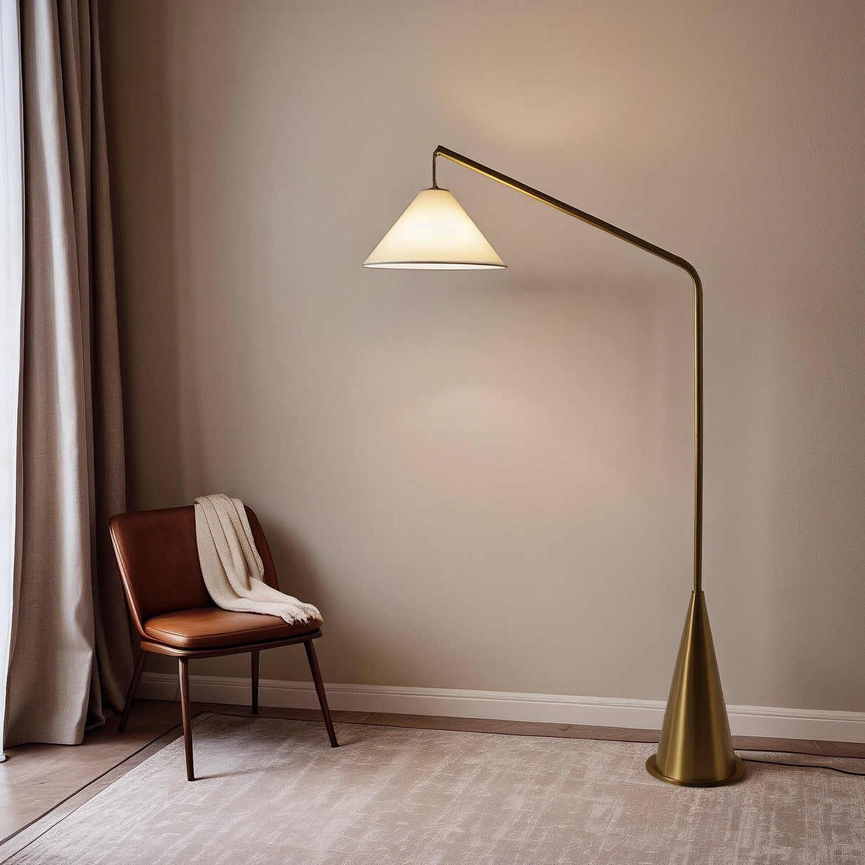 Lisbon Black Floor Lamp with On/Off Switch Coned Base Hanging White Fabric Shade by Ashcroft Furniture at Eve Furniture