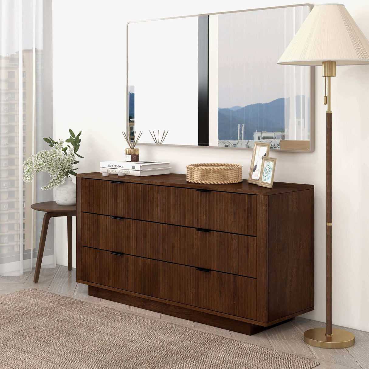 Lola Mid Century Modern Walnut Dresser With 6 Drawers by Ashcroft Imports at Eve Furniture