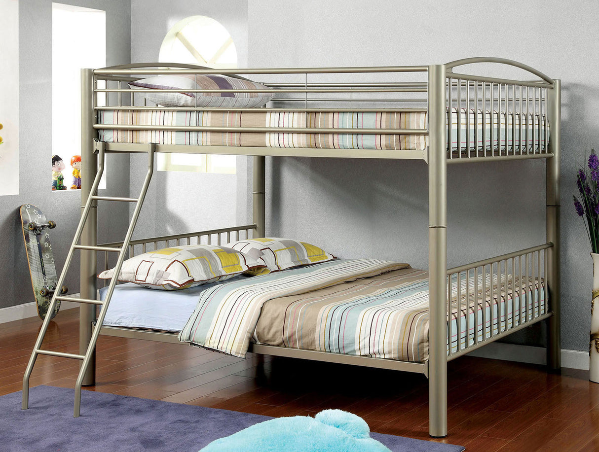 Lovia Metallic Gold Bunk Twin Bed/Full by Furniture of America at Eve Furniture
