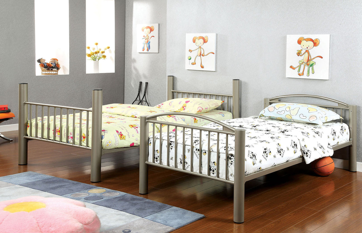 Lovia Metallic Gold Bunk Twin Bed/Full by Furniture of America at Eve Furniture
