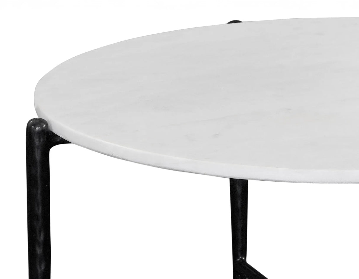 Loxie White 29.5″ Round Solid Marble Top Cocktail Table by Steve Silver at Eve Furniture