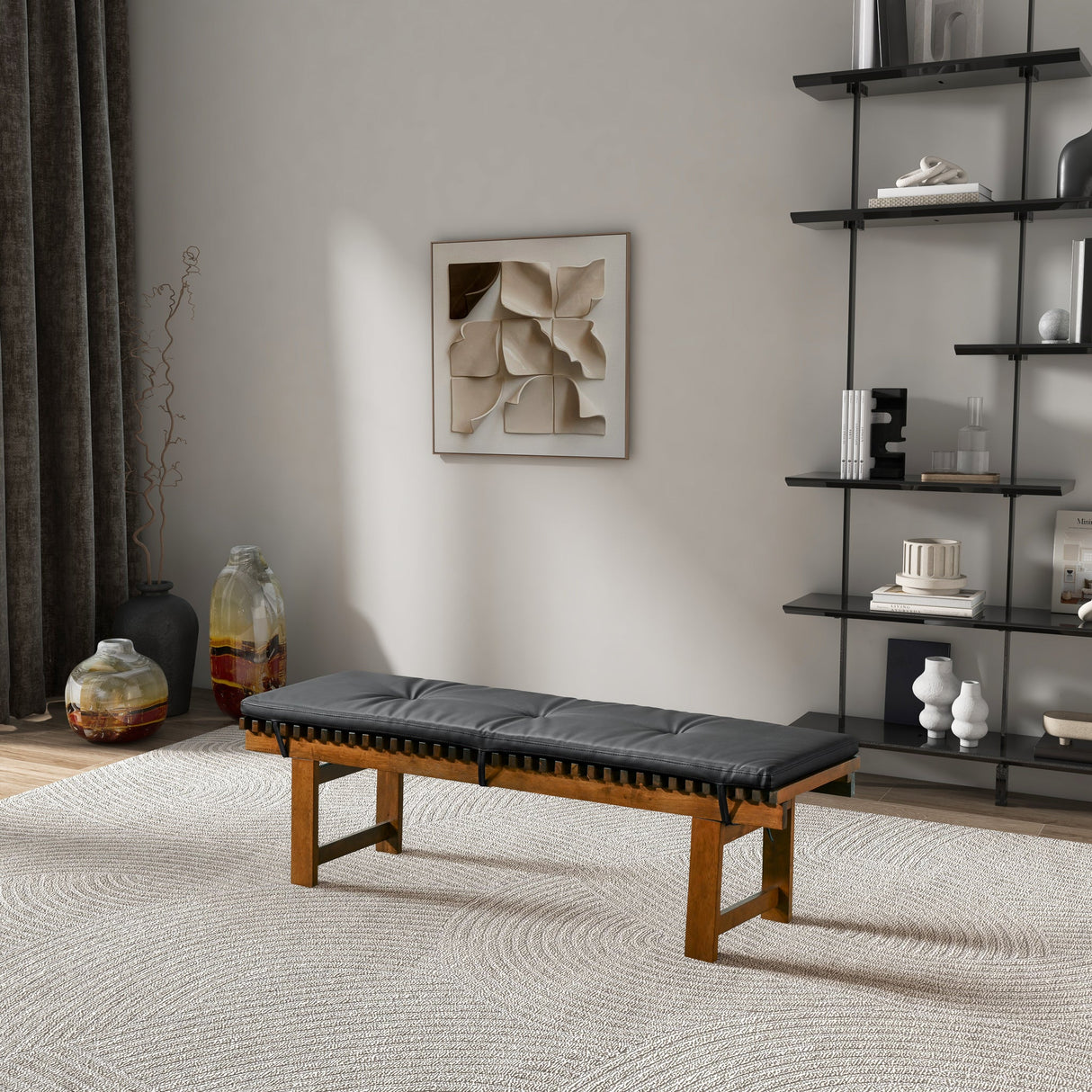 Lucia Bench in Black PU Leather by Ashcroft Imports at Eve Furniture