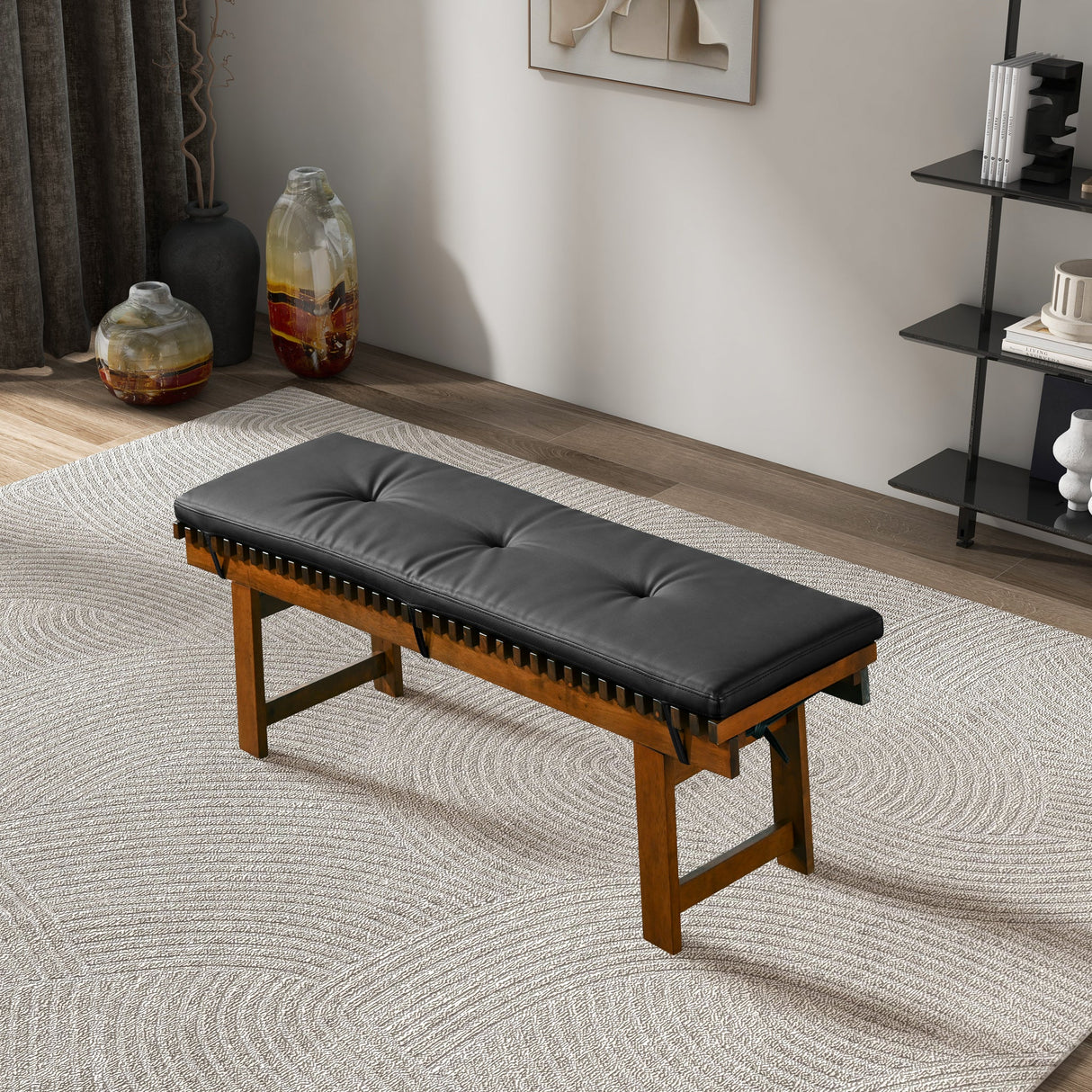 Lucia Bench in Black PU Leather by Ashcroft Imports at Eve Furniture