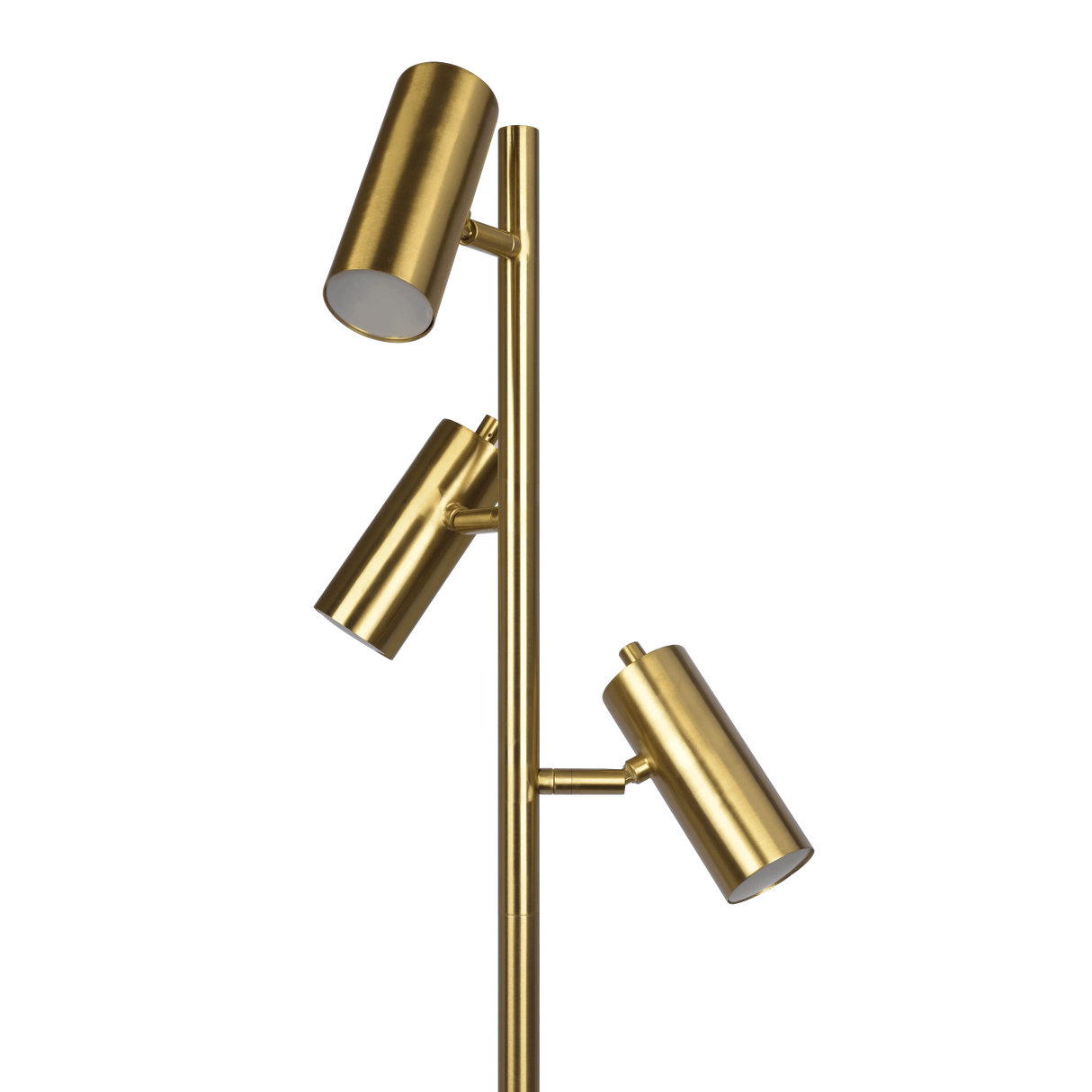 Lumina Brassed Gold Floor Lamp with Rotary Switch Triple Spots Metal Cone Base by Ashcroft Furniture at Eve Furniture