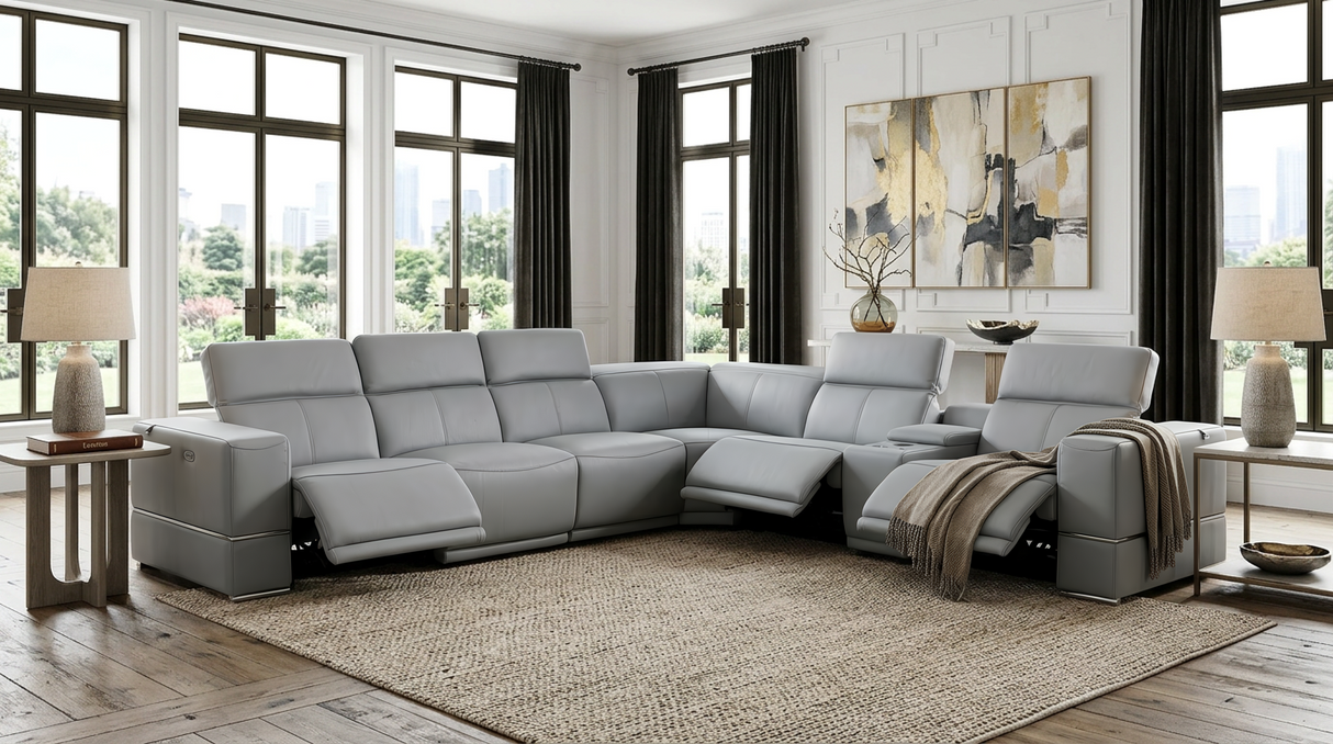 Franco II 7- Piece Light Blue (3 Powers Head/Foot) Sectional