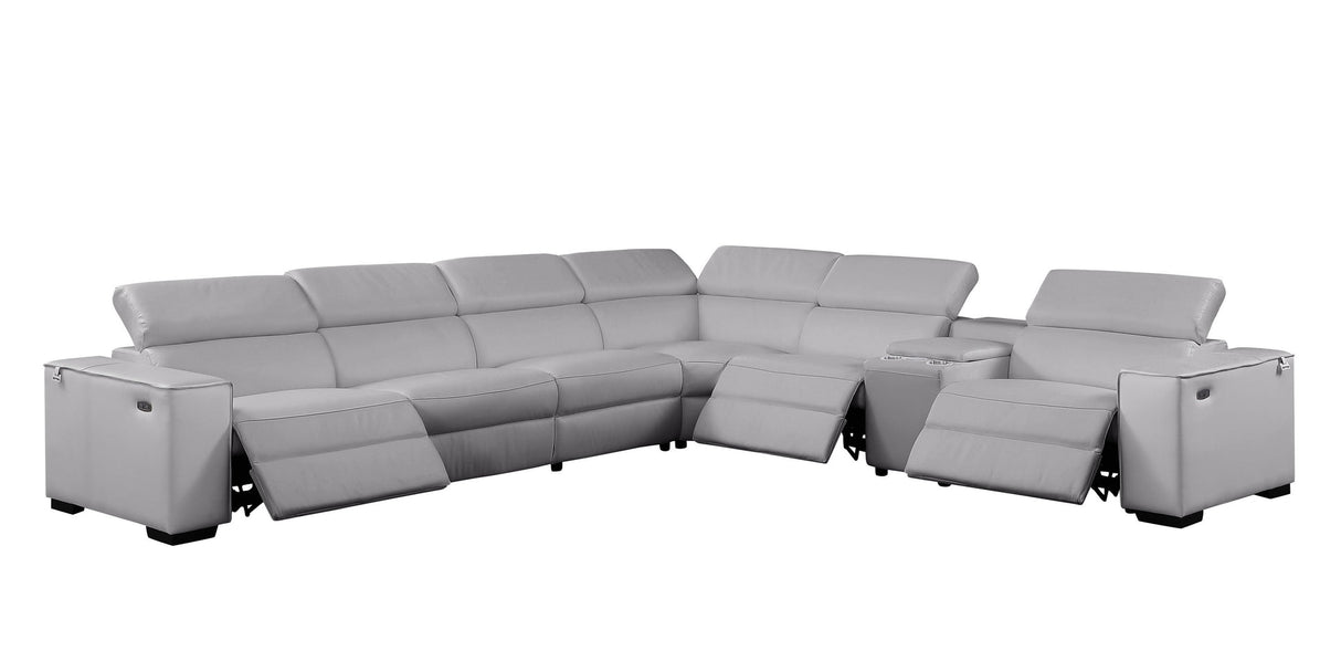 Picasso Light Grey 7-Piece 3 Power Reclining Sectional by New Era Innovations at Eve Furniture