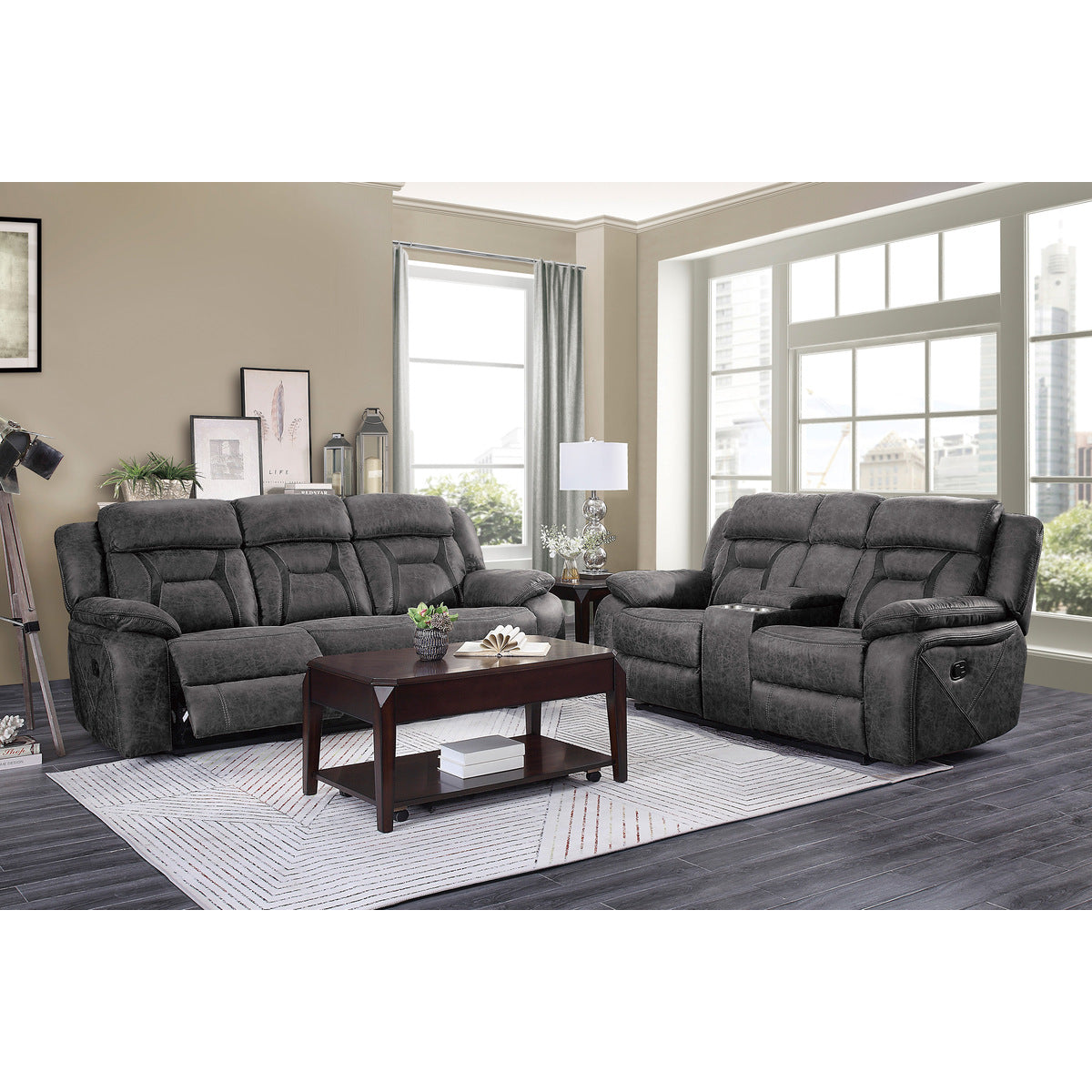 Madrona Hill Gray Double Reclining Living Room Set by Homelegance at Eve Furniture