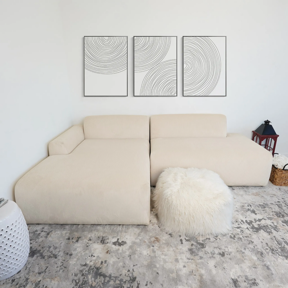 Mar Sectional Cream Corduroy Sofa(Left Facing) by Ashcroft Furniture at Eve Furniture