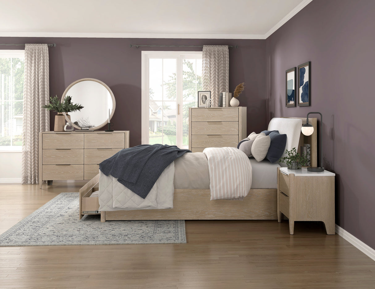 Matteo Light Oak Queen Platform Bed with Footboard Storage by Homelegance at Eve Furniture