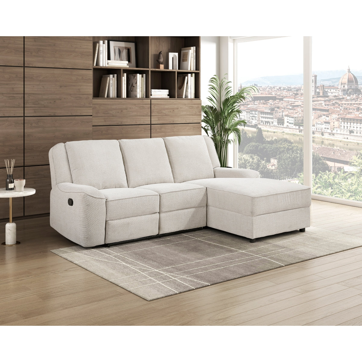 Monterey Beige Chenille Reclining Sectional with Right Chaise by Homelegance at Eve Furniture