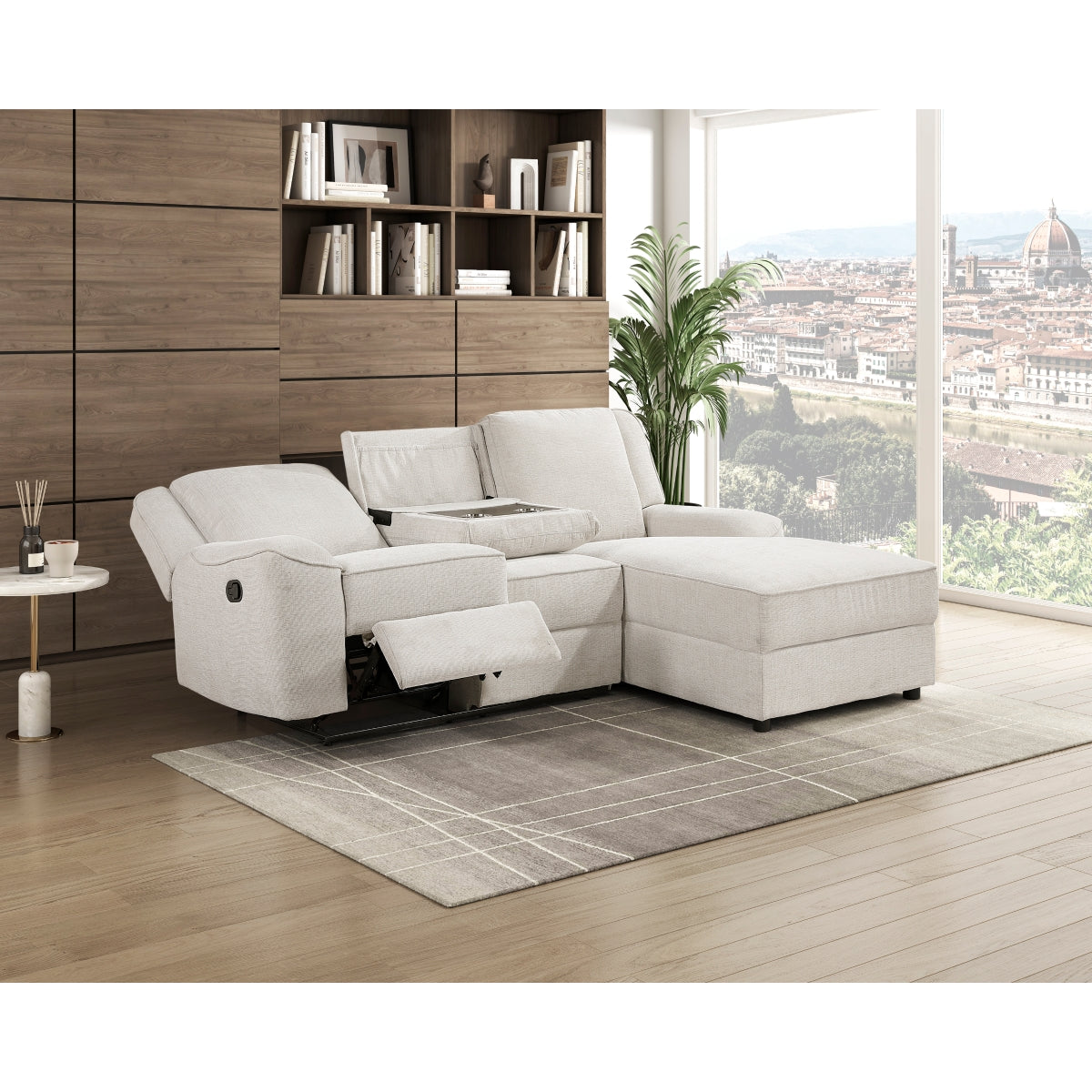 Monterey Beige Chenille Reclining Sectional with Right Chaise by Homelegance at Eve Furniture