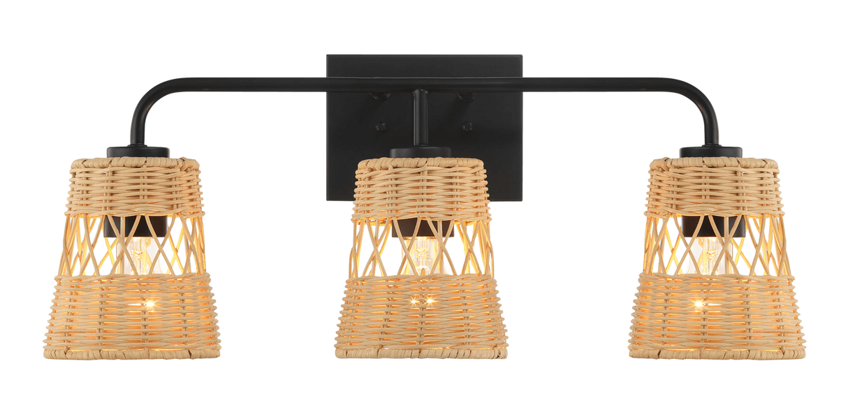 Moonlit Three Lights Wall Sconce With Rattan Shade, Bathroom Lighting Fixtures Over Mirror by Ashcroft Imports at Eve Furniture