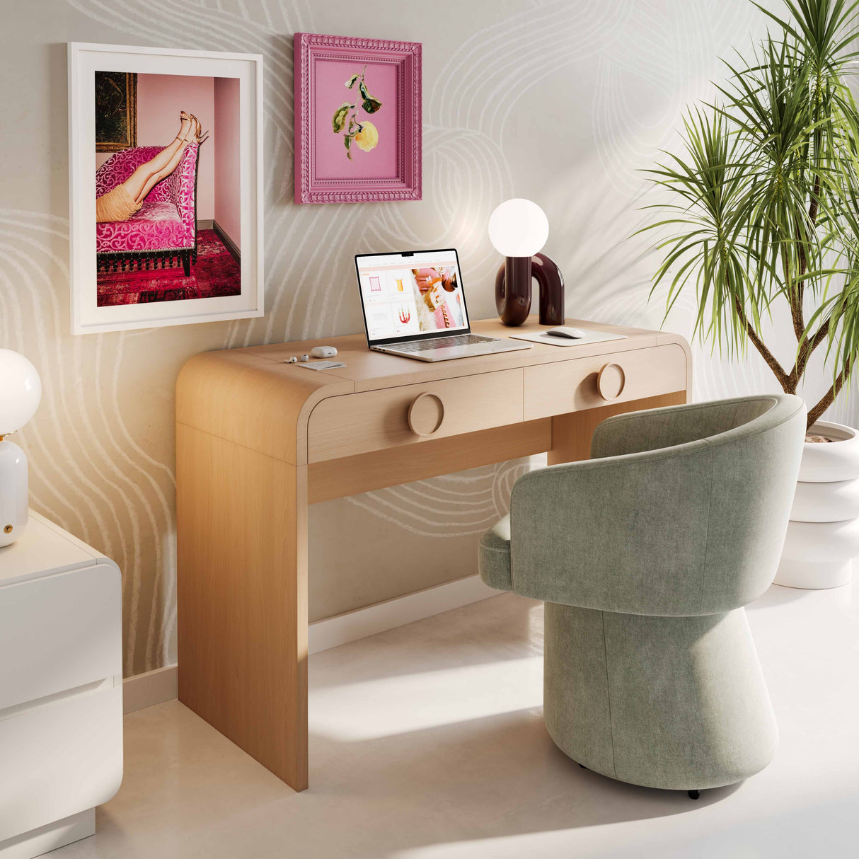 Moonrise Natural Ash 2-Drawer Vanity Desk with Mirror by TOV Furniture at Eve Furniture