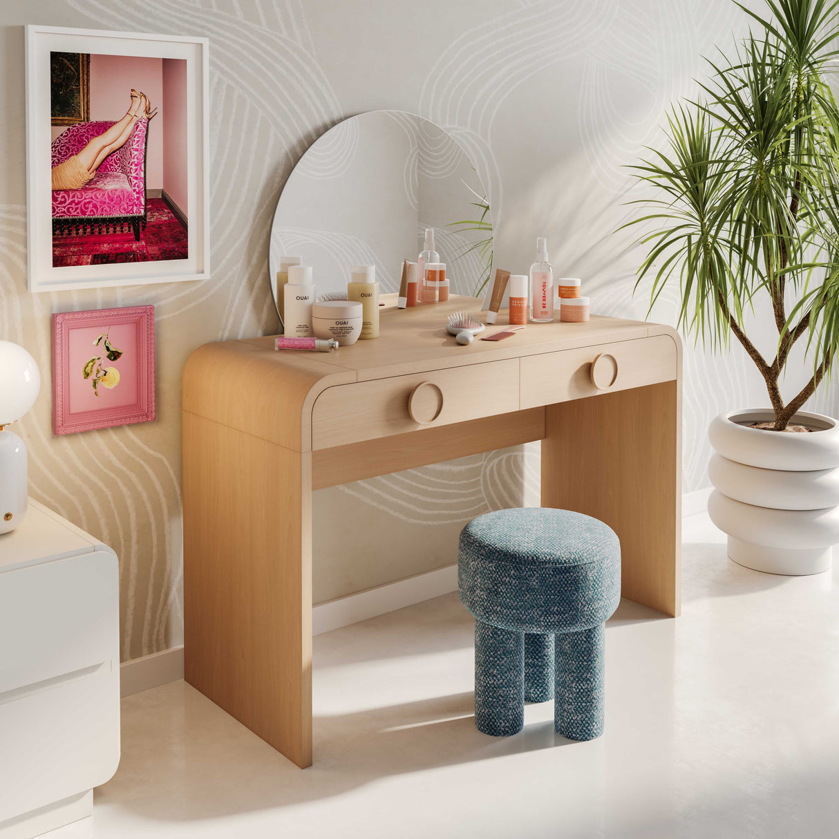 Moonrise Natural Ash 2-Drawer Vanity Desk with Mirror by TOV Furniture at Eve Furniture