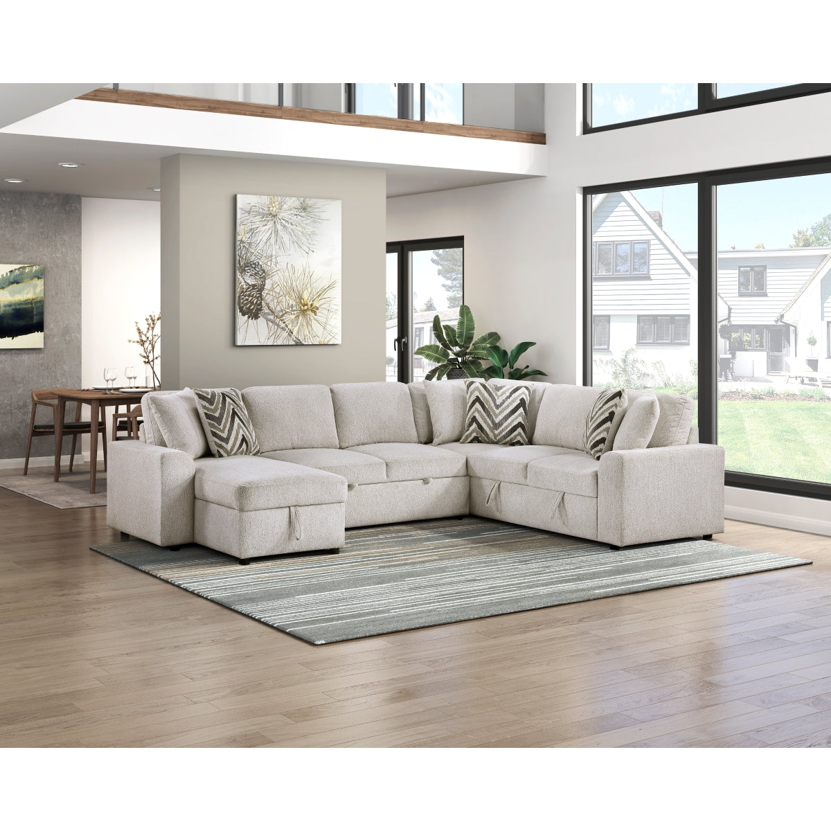 Myrtle Beige 3-Piece Sectional with Pull-out Bed by Homelegance at Eve Furniture