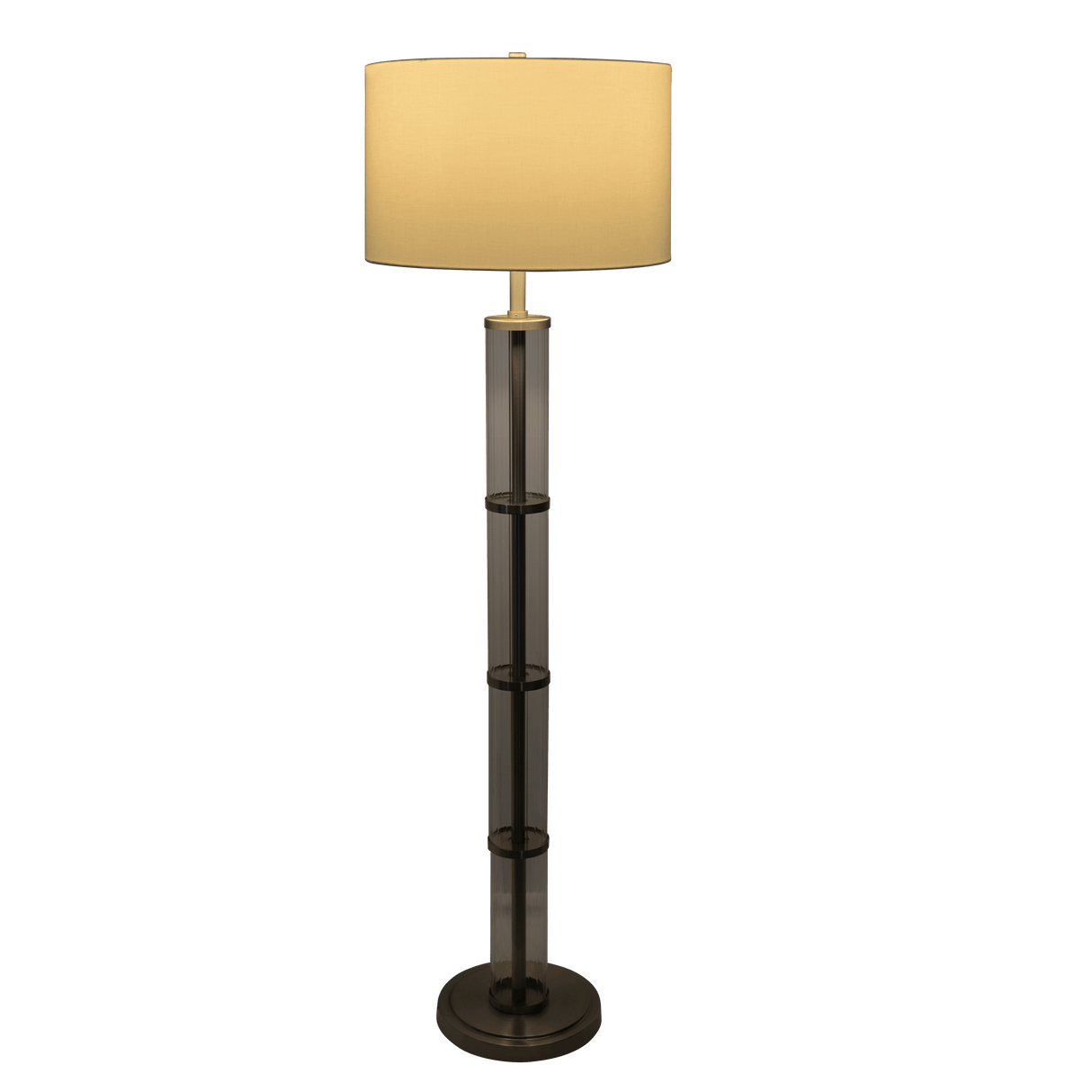 Nimbus Brushed Nickel Floor Lamp with 3-Way Rotary Switch Clear Glass Body Metal Base by Ashcroft Imports at Eve Furniture