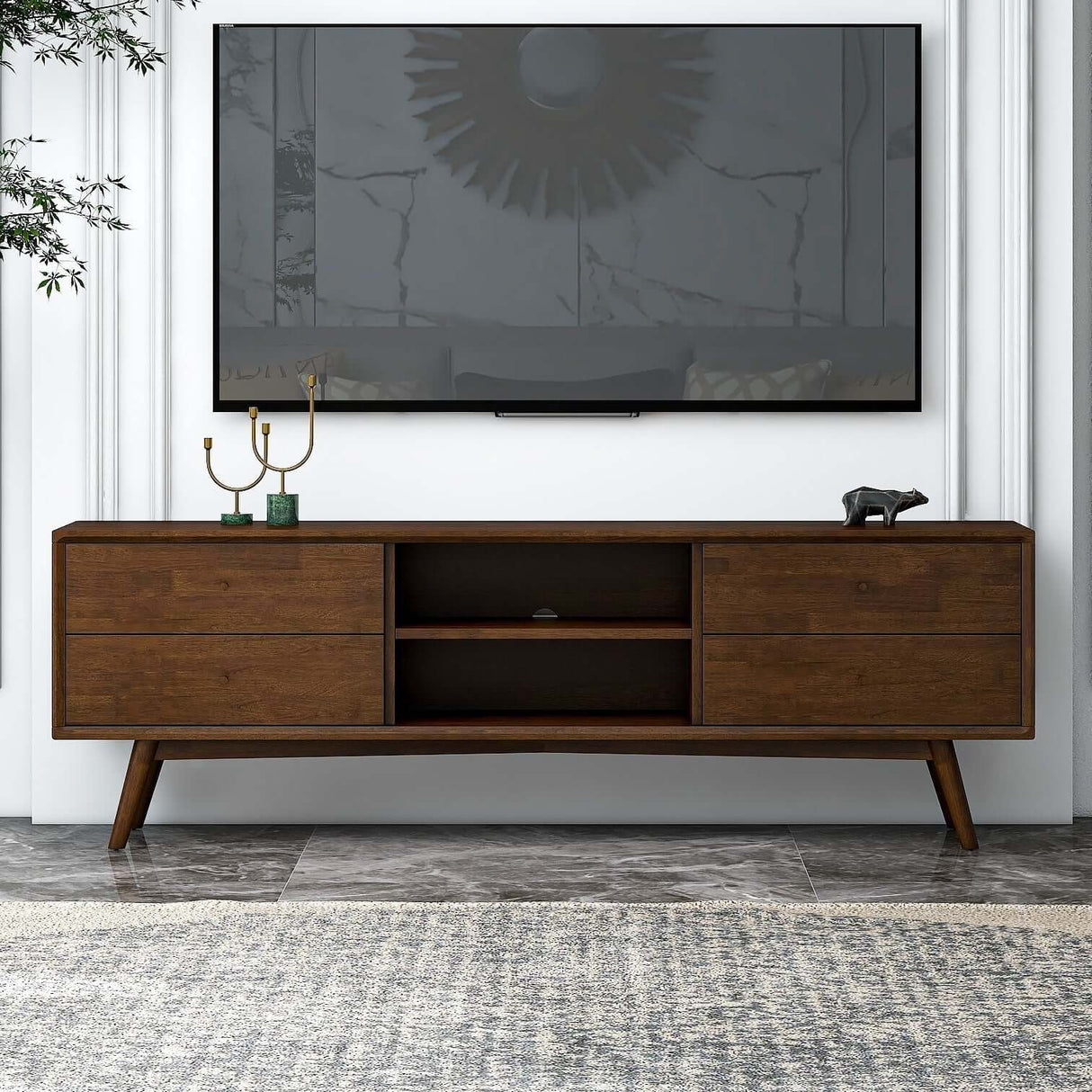 Caroline Mid Century Modern Style Walnut TV Stand Up To 72" by Ashcroft Imports at Eve Furniture
