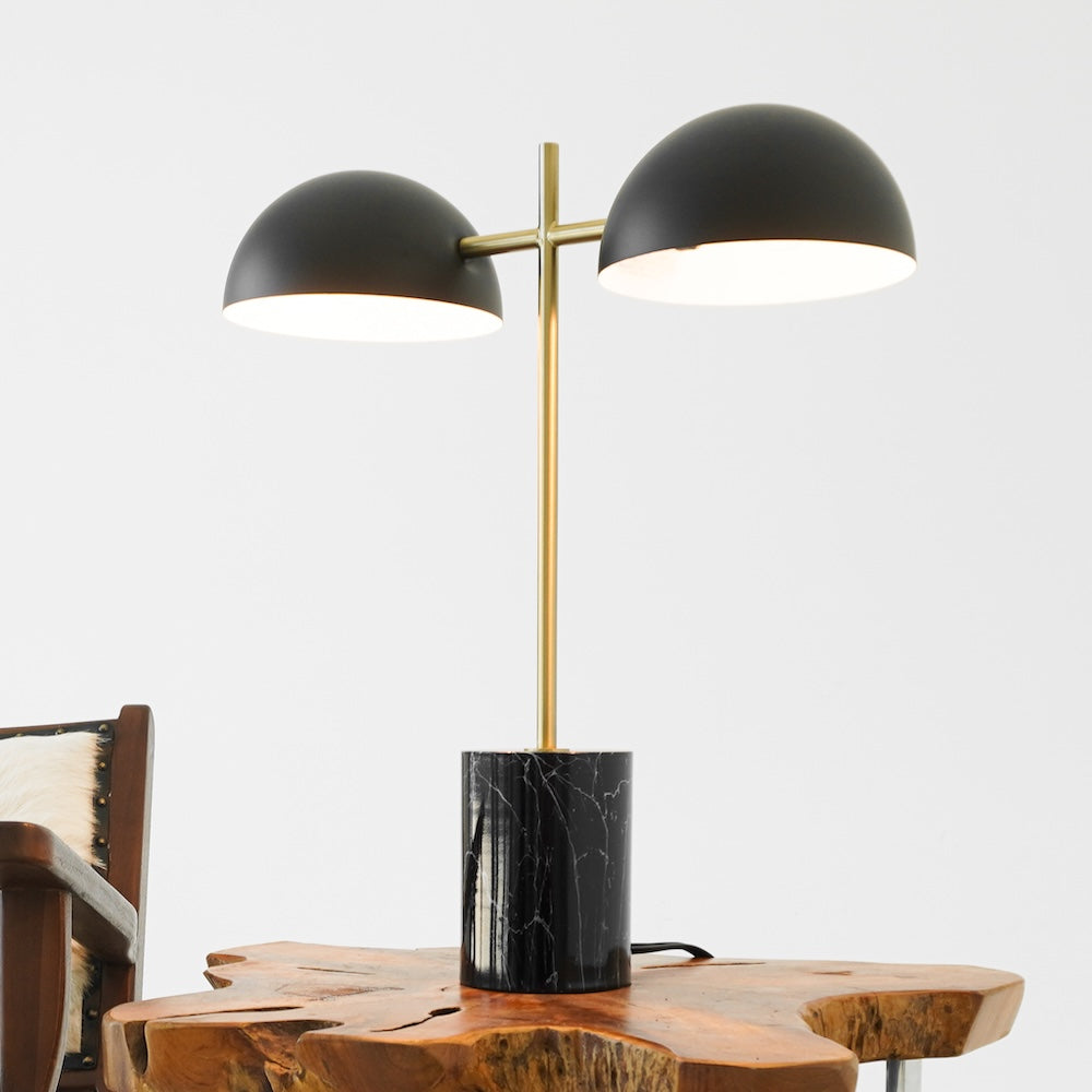 Nova Hydro Black Table Lamp with On/Off Switch Double Lamp with Faux Marble Base by Ashcroft Imports at Eve Furniture