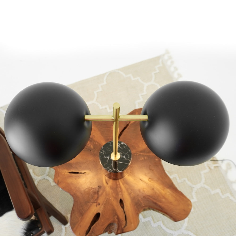 Nova Hydro Black Table Lamp with On/Off Switch Double Lamp with Faux Marble Base by Ashcroft Imports at Eve Furniture