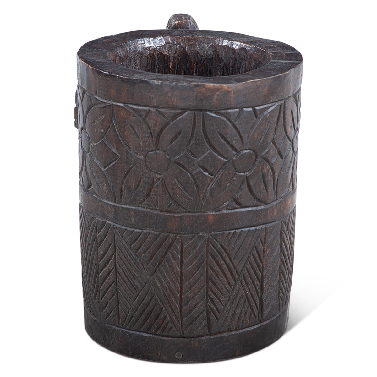 Carved Wooden Tibbati Pot with Handle