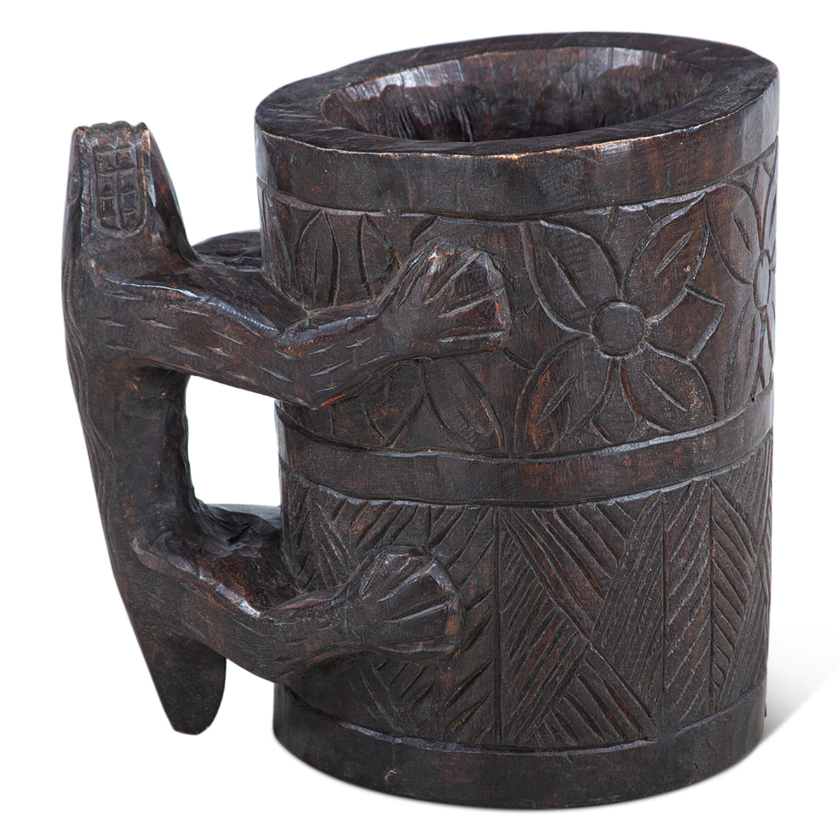 Carved Wooden Tibbati Pot with Handle