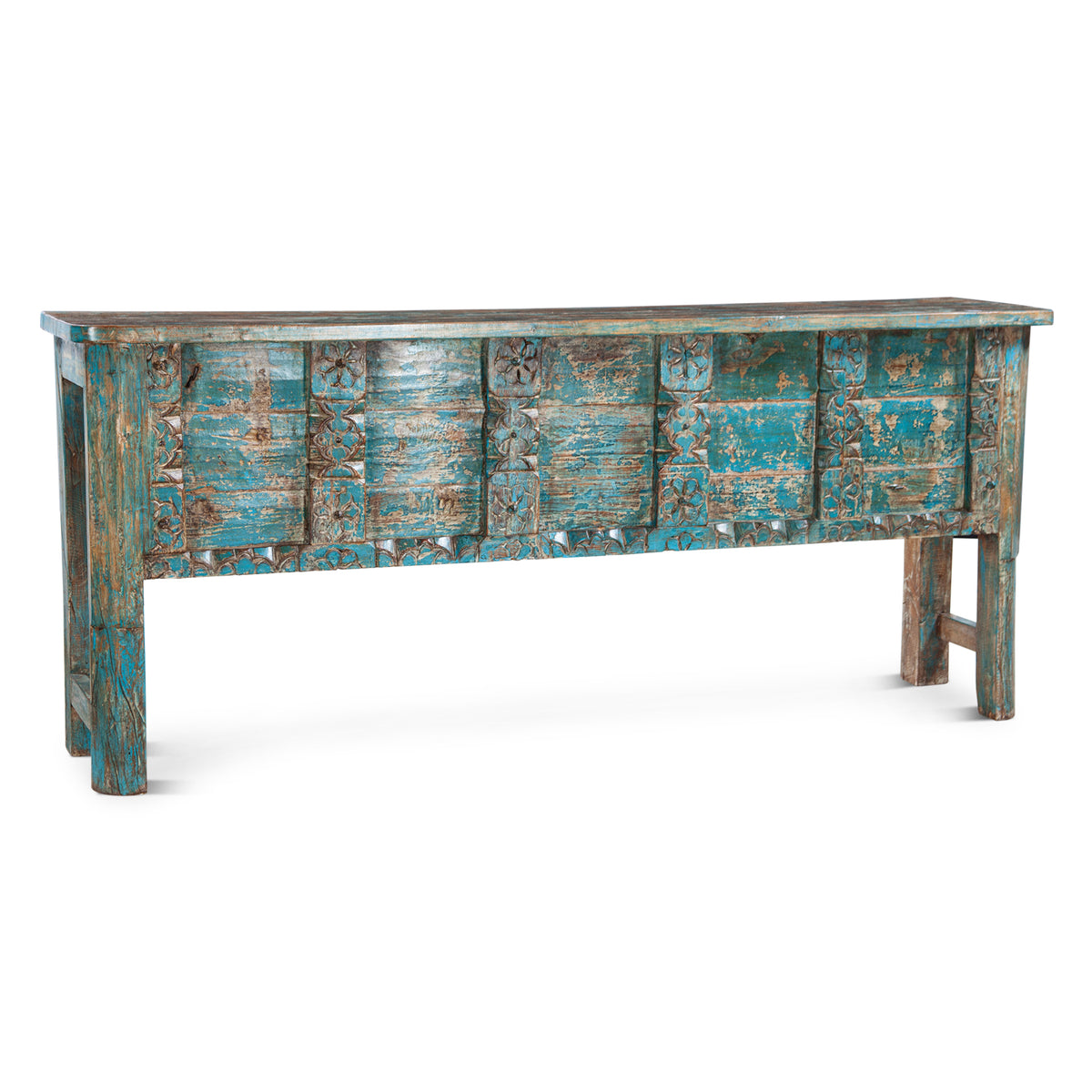 Hand Carved Reclaimed Door Console Table