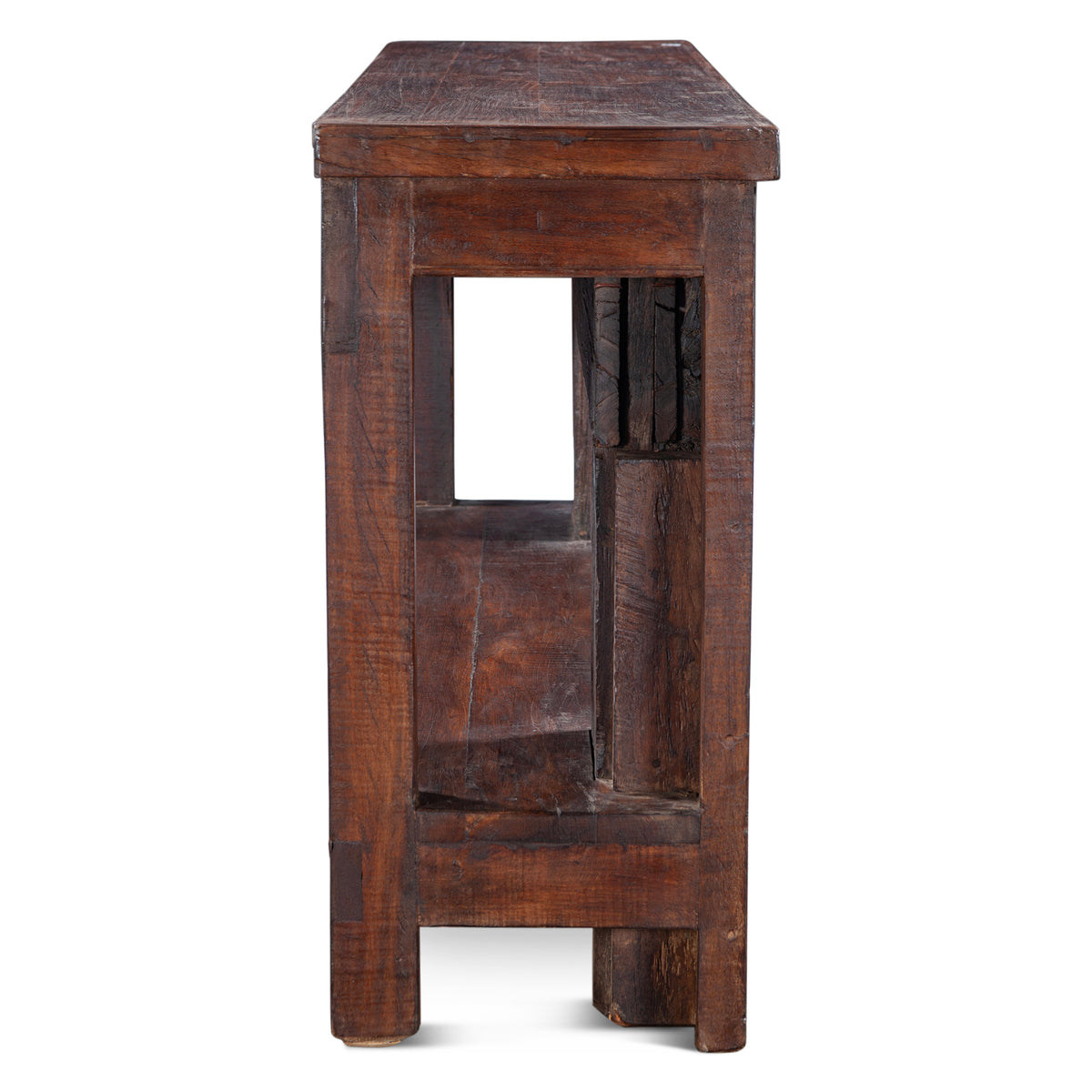 Finely Carved Wood Console Table with Bottom Shelf