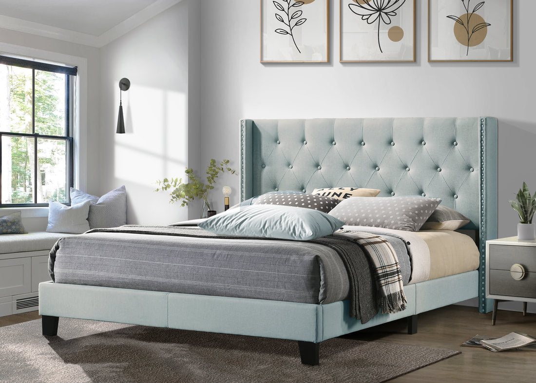 Oak Light Blue Platform Twin Bed by Happy Homes at Eve Furniture