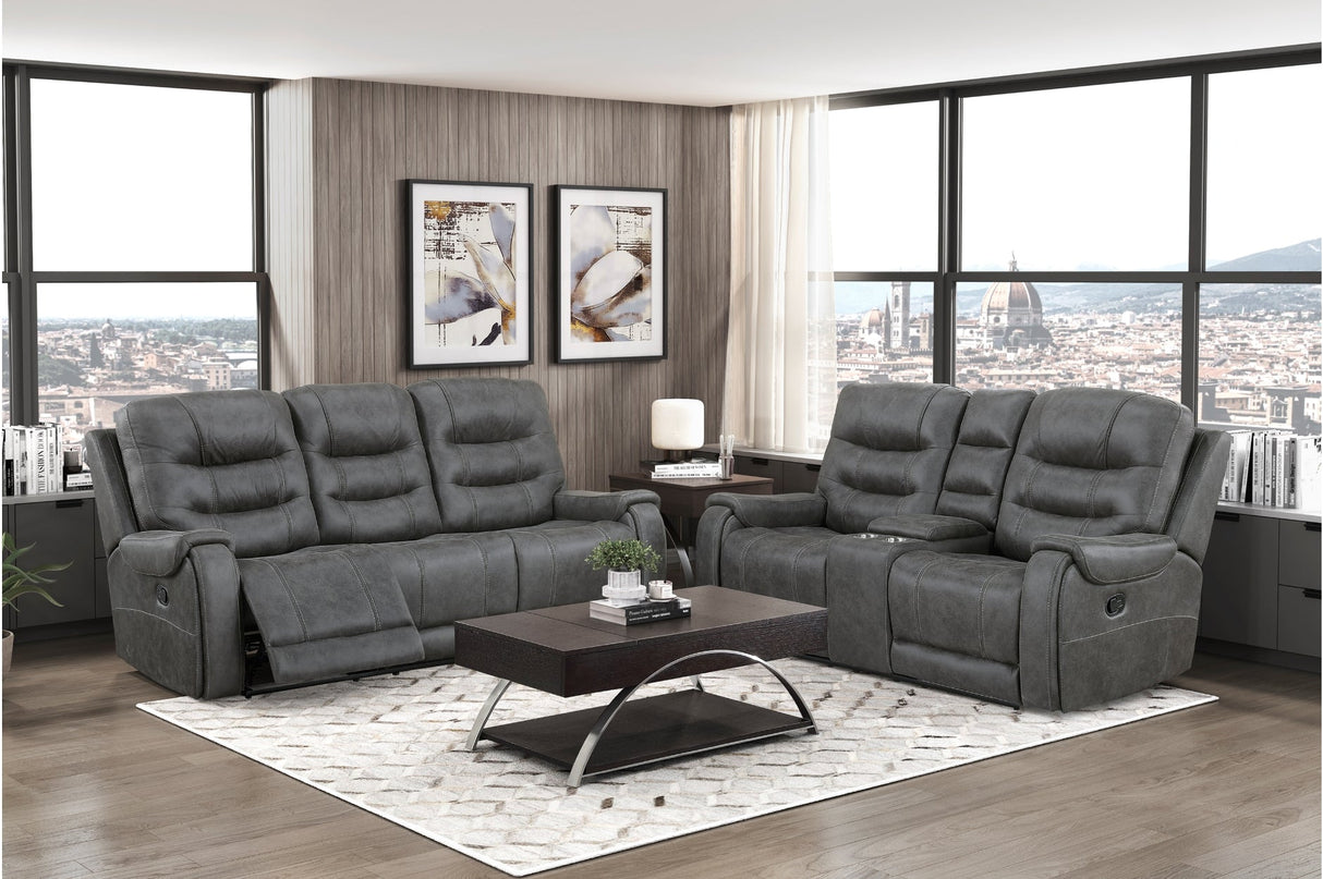 Oberon Dark Gray Double Reclining Loveseat with Center Console by Homelegance at Eve Furniture
