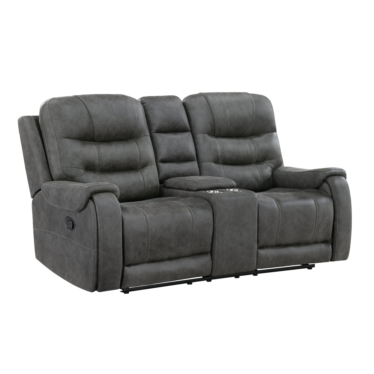 Oberon Dark Gray Double Reclining Loveseat with Center Console by Homelegance at Eve Furniture