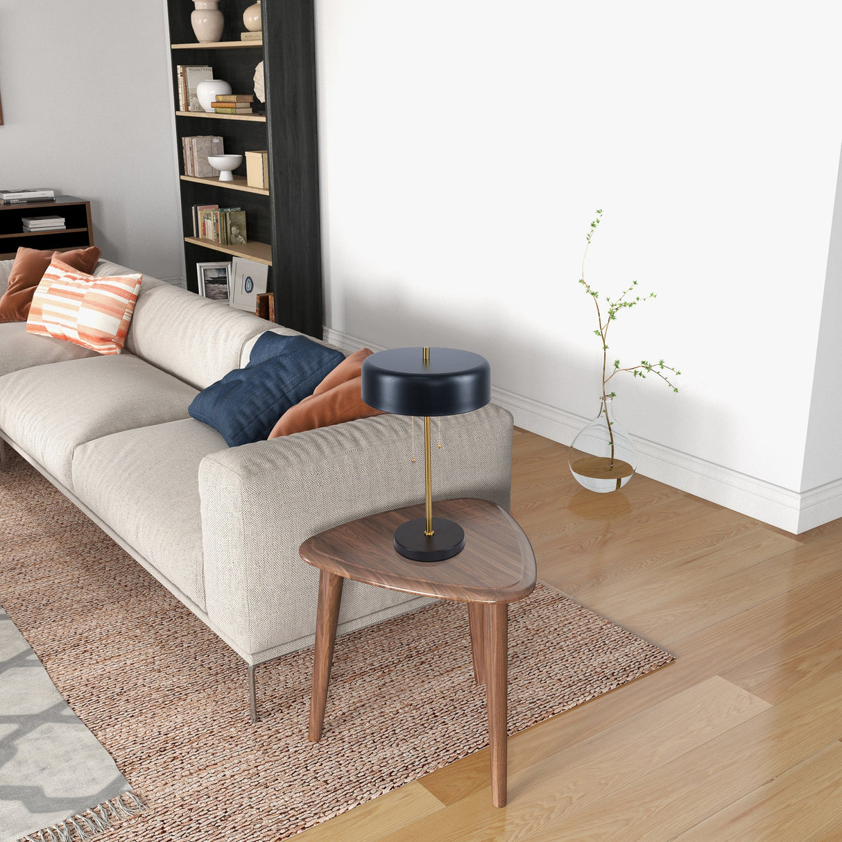 Obni Table Lamp with Black outer and White inner by Ashcroft Imports at Eve Furniture