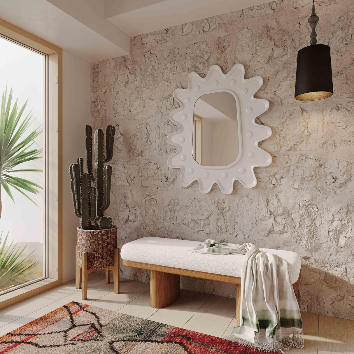 Ollie White Performance Boucle Wooden Bench by TOV Furniture at Eve Furniture