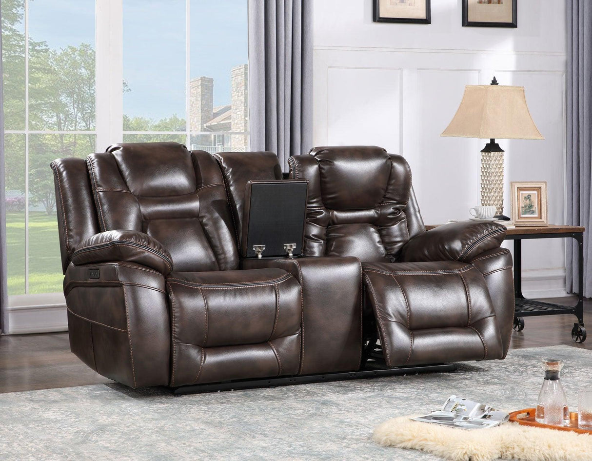 Oportuna Dual-Power Reclining Console Loveseat by Steve Silver at Eve Furniture