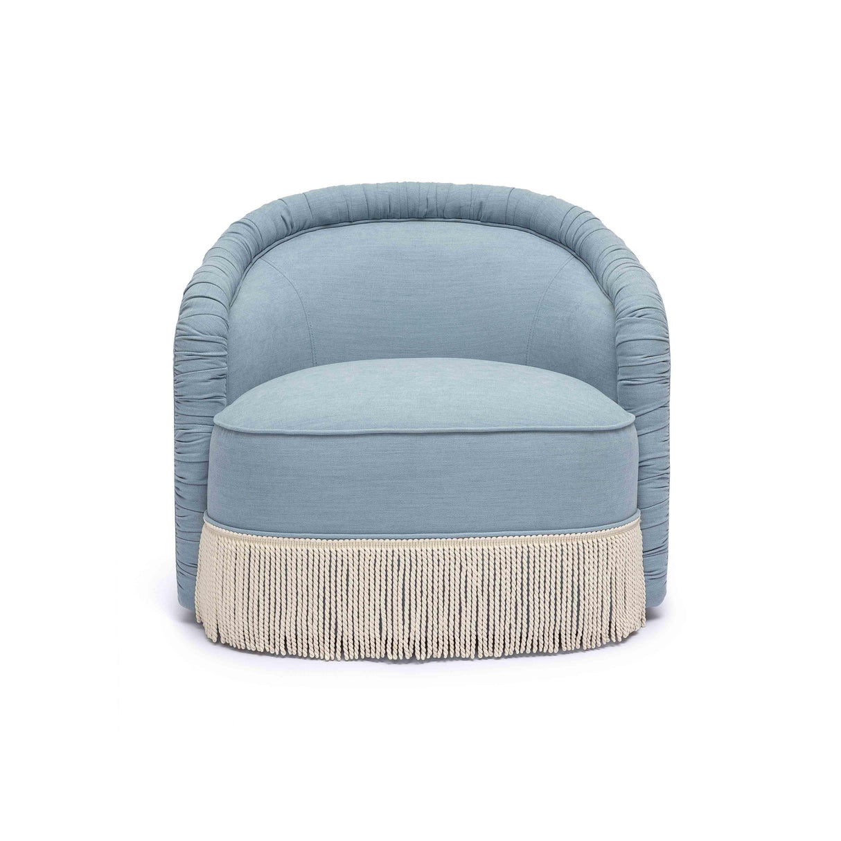 Pamela Faded Blue Upcycled Fabric Tassel Lounge Chair by TOV Furniture at Eve Furniture