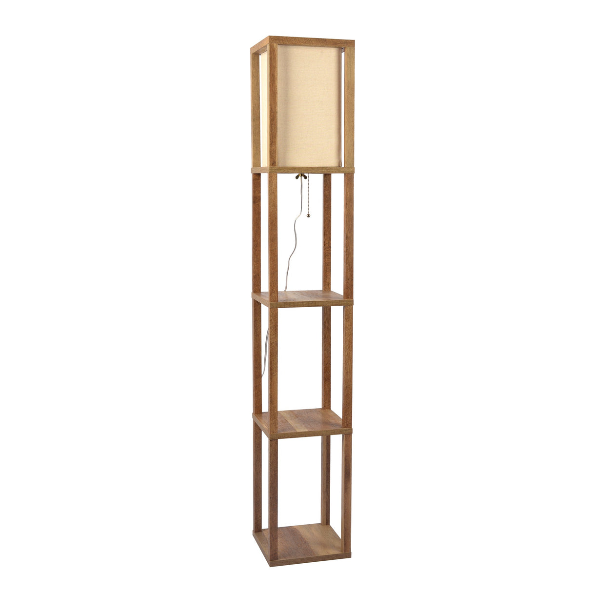 Pinnacle Shelf Floor Lamp For Bedroom/Living Room, Natural Wood with Long Shade by Ashcroft Imports at Eve Furniture