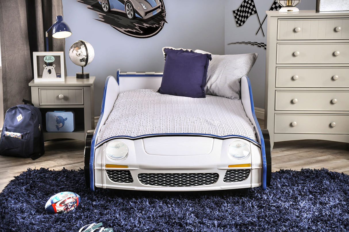 Poe White/Blue Twin Bed by Furniture of America at Eve Furniture