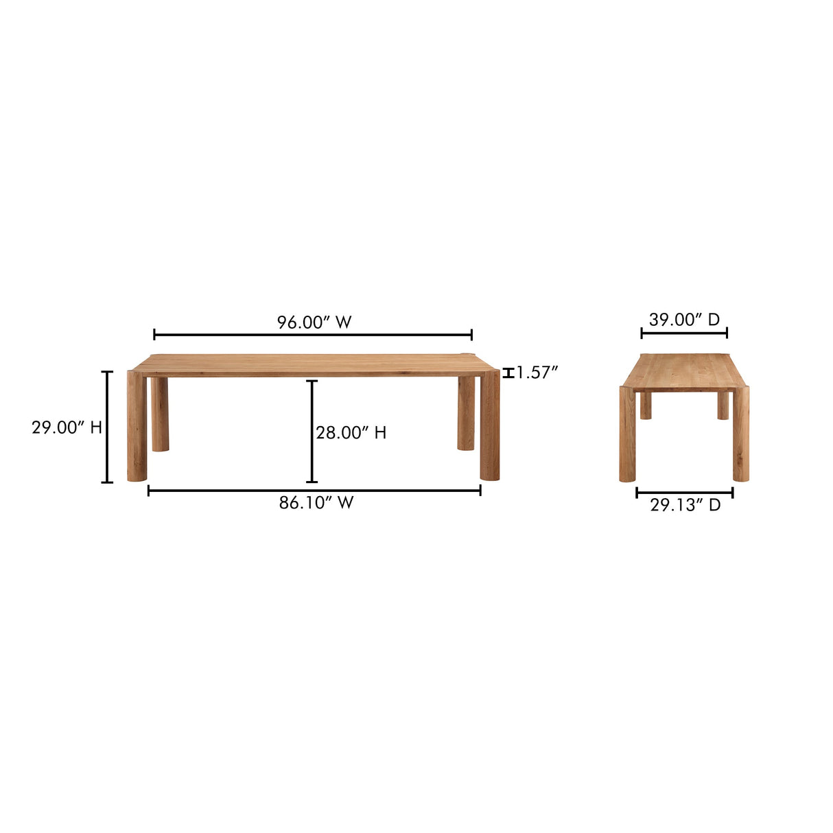 Post Natural Oak Large Table by Moe's Home at Eve Furniture
