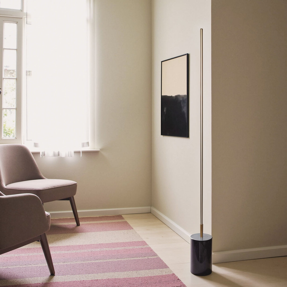 Prism Brassed Gold LED Floor Lamp with On/Off Switch Faux Marble Base by Ashcroft Furniture at Eve Furniture