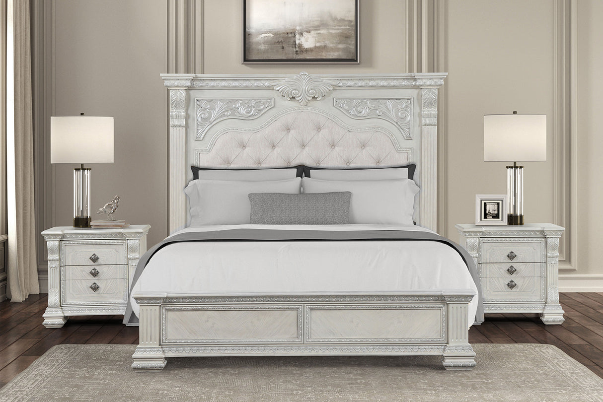 Promenade Wire Brushed White King Bed by Furniture of America at Eve Furniture